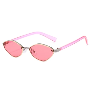 Retro geometric cat-eye sunglasses with pink lenses and gold-silver metal frame