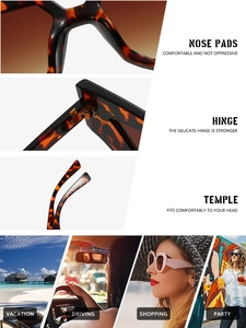 Detail of oversized tortoiseshell sunglasses showing nose pads, hinge, and temple design