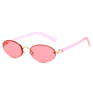 Retro Oval Rimless Sunglasses Metal Frame UV400 Tinted Lenses Fashion Y2K Eyewear For Women Men