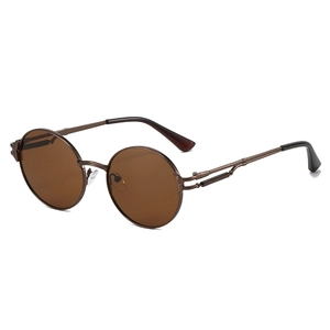 Lunettes de soleil steampunk rétro avec monture ronde en bronze et branches à ressort