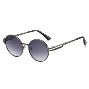 Lunettes de soleil steampunk rondes avec monture en métal gris et verres dégradés