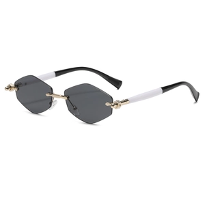 Lunettes de soleil géométriques sans monture, verres gris et branches noires et blanches
