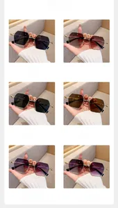 Macro view of six color options for square metal frame sunglasses with slim temples