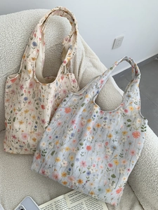 Sac Fourre-Tout En Toile Pour Femmes Broderie Florale Grande Capacité Sac À Épaule Esthétique Coréenne Frais Décontracté