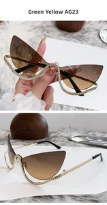 Détails de lunettes de soleil œil-de-chat sans monture avec verres dégradés et strass