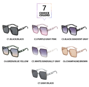 Détail de lunettes de soleil carrées avec motifs ajourés sur les branches