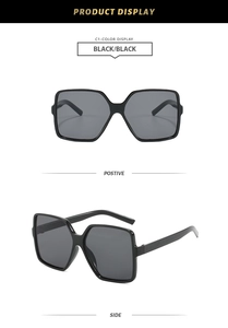Vue avant et latérale de lunettes de soleil carrées noires surdimensionnées classiques