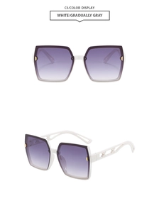 Détails de lunettes de soleil carrées blanches avec branches en métal et verres dégradés