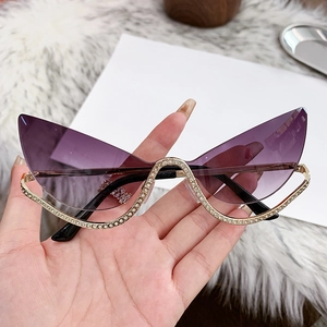 Lunettes De Soleil Œil De Chat Sans Monture Pour Femmes Monture En Métal Strass Protection UV400 Verres Dégradés Mode Y2K Luxe