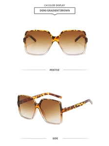 Détail de lunettes de soleil carrées écaille avec des verres dégradés marron