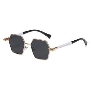 Classic square metal sunglasses with dark gray lenses and gold frame for chic street style
