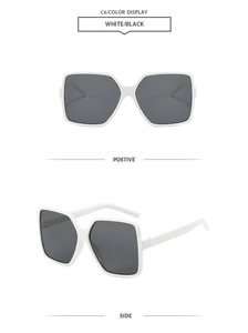 Lunettes de soleil carrées blanches surdimensionnées avec verres foncés, vues de face et profil