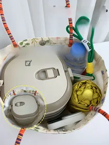 Macro view of canvas tote interior showing spacious storage for lunch box and umbrella