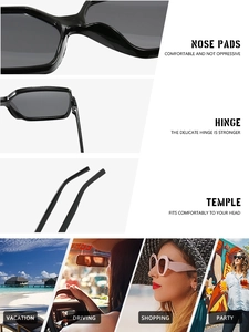 Détails des charnières métalliques et plaquettes de nez pour lunettes de soleil carrées oversize