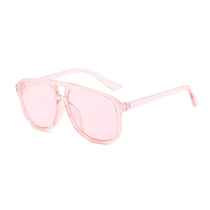 Modern irregular double bridge aviator sunglasses in translucent light pink finish