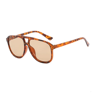 Retro tortoise aviator sunglasses with double bridge and transparent orange lenses