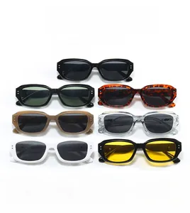 Retro rectangle sunglasses collection in seven colors with durable frames and metal rivets