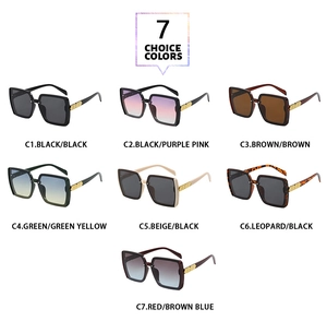 Selection of 7 color variants for classic square oversized sunglasses with gold metal trim