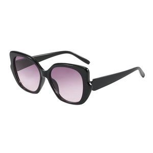 Chic black butterfly sunglasses with purple gradient lenses shown at a 45-degree angle