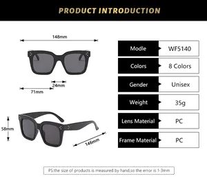 Détail du guide des tailles pour lunettes de soleil carrées mesurant 148x58x146mm