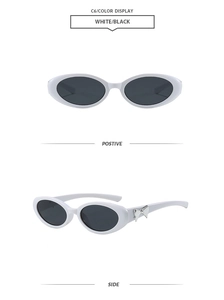 Vues détaillées de lunettes de soleil ovales blanches avec nœuds argentés et verres