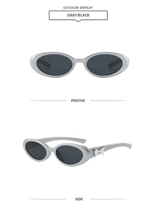 Détails des lunettes de soleil ovales avec décoration de nœud argenté sur la branche