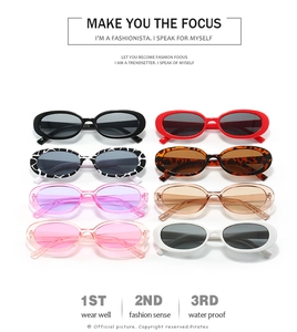 Collection of oval retro sunglasses in various colors like tortoiseshell and cow print