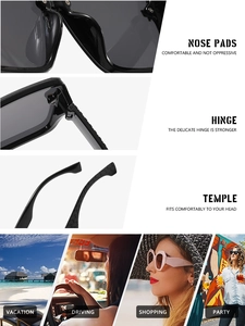 Detail of square sunglasses featuring integrated nose pads and quilted pattern temples