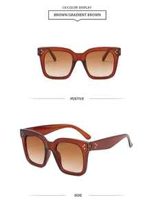 Lunettes de soleil carrées oversize marron dégradé avec rivets métalliques triples