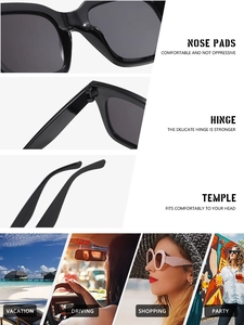 Détails des plaquettes de nez confortables et charnières de lunettes de soleil carrées