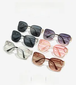 Detailed collection of rimless square sunglasses with heart cutout accents in six colors