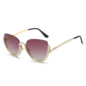 Lunettes De Soleil Yeux De Chat Surdimensionnées Pour Femmes Monture Métallique Avec Künstliche Perles UV400 Verre Dégradé
