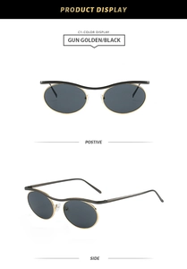 Détails de lunettes de soleil steampunk rondes avec monture noire et pont ondulé