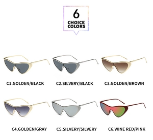 Detailed grid showing 6 trendy punk style sunglasses in various frame and lens colors