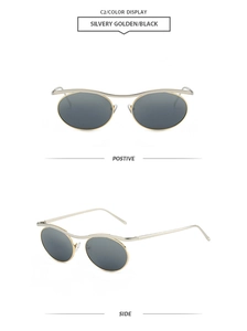 Lunettes de soleil steampunk à monture ronde en métal argent-or et verres noirs, vue détaillée
