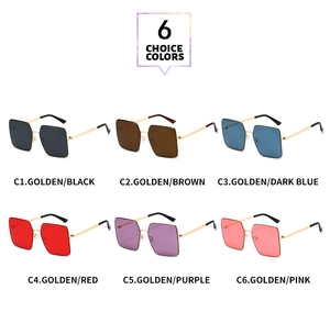 Collection of six classic square frame metal sunglasses in various lens colors