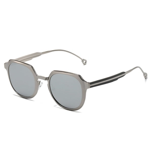 Modern geometric irregular metal sunglasses with gray lenses for fashion streetwear