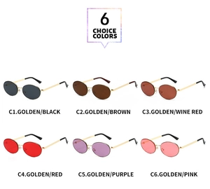 Six options de couleurs pour lunettes de soleil ovales rétro avec monture fine en métal doré