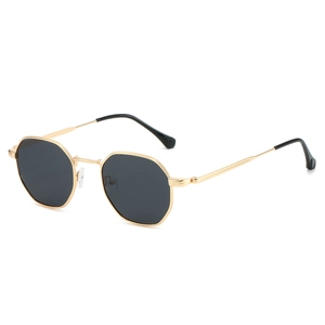 Classic vintage polygonal sunglasses with gold metal frame and dark gray polarized lenses