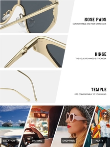 Detailed views of punk style sunglasses with reinforced hinges and nose pads for outdoor use