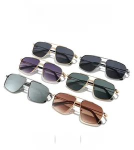 Classic double-bridge metal aviator sunglasses in various colors on white background