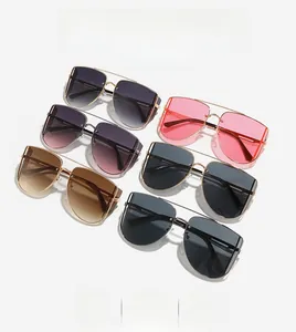 Fashion double bridge metal frame sunglasses in various colors on white background