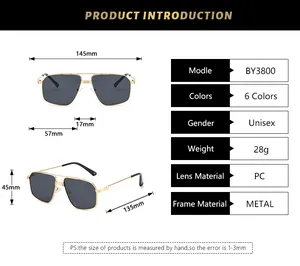 Detailed size chart for retro double-bridge metal sunglasses with frame dimensions