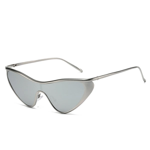 Futuristic silver butterfly wraparound sunglasses with sleek metallic frame and grey lenses