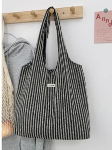 Chic autumn winter oversized wool tote bag with black and white herringbone pattern