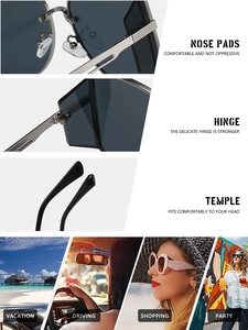 Details der bequemen Nasenpads, Scharniere und Bügel der übergroßen Sonnenbrille