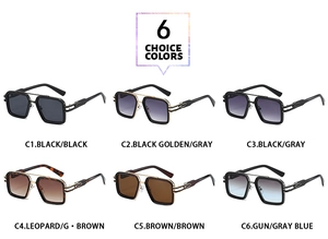 Grid view showing six color options of classic double-bridge square frame sunglasses