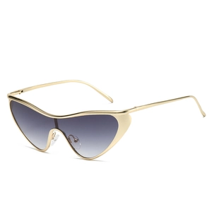 Fashion punk wrap sunglasses with gold metal frame and gradient gray-blue lenses