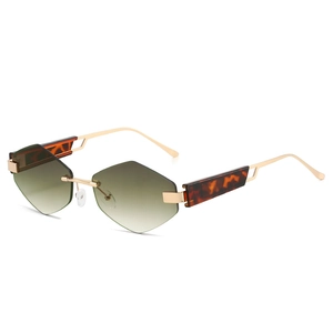 Frameless geometric sunglasses with green gradient lenses and gold metallic frame
