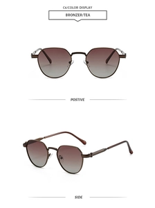 Classic metal polygon sunglasses with bronze frames and brown gradient lenses for women